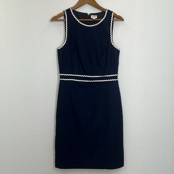 J.Crew - NWT Navy Sleeveless Blue And White Ric Rac Trim Lined Dress Size 6 - Picture 6 of 11